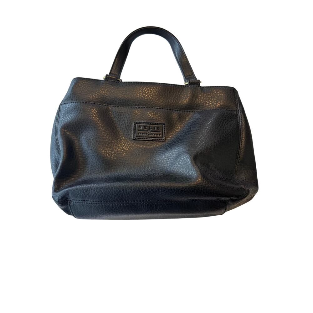 Relic Black Leather Satchel Handbag Pebbled Top Handle Brass Hardware Y2K